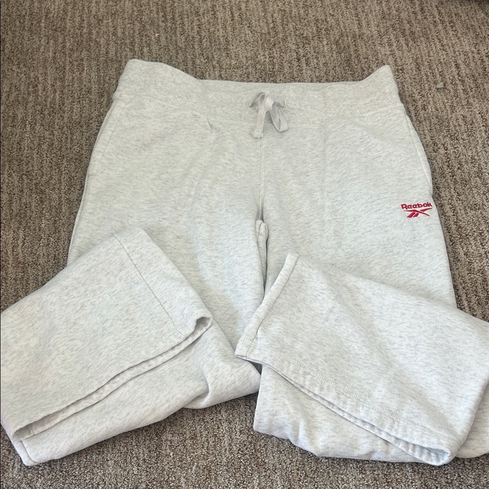Reebok Light Gray Joggers with Red Logo